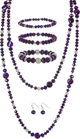 Trendy Infinity Wrap 60’’ Long Statement Necklace, Earrings and Bracelet Set - Hand Knotted Versatile Crystal and Shell Beads Strand Necklace and Chunky Beaded Stretch Bracelet Stack – Jewelry Set Gift for Women in Saudi Arabia