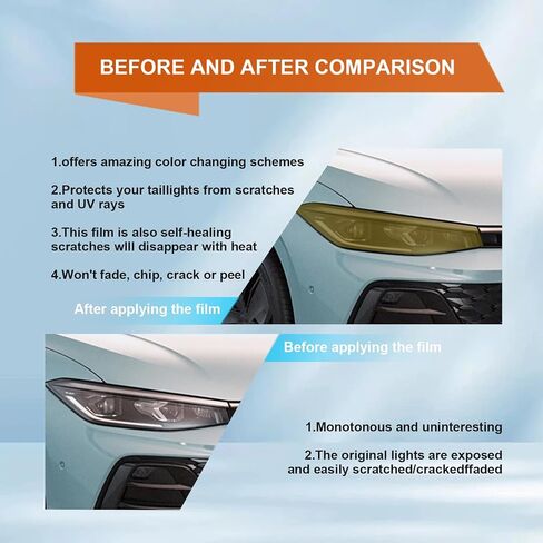 Car Headlight Taillight Vinyl Film with Squeegee and Cutter,Car Headlights Sticker,Vinyl Film Sticker,Self-Adhesive Sticker,Tail Lights Fog Lights Sticker,Universal All Car Decors in Kuwait