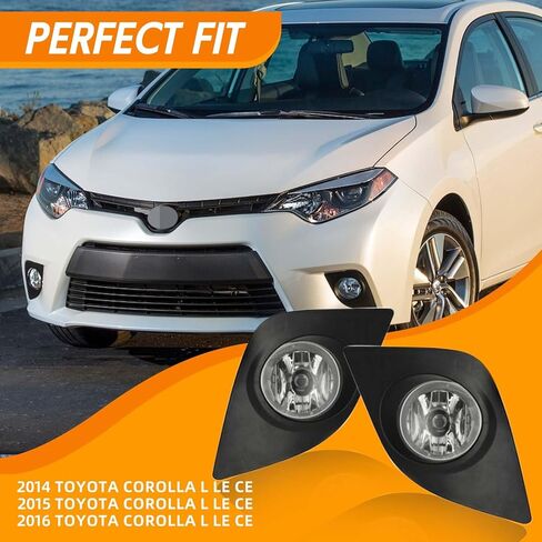 YLT AUTO Fit 2014 2015 2016 لسيارة Toyota Corolla L LE مجموعة استبدال مصابيح الضباب الأمامية للجري عدسات شفافة مع زوج من المصابيح وأسلاك التبديل (جانب السائق وجانب الركاب) in Kuwait