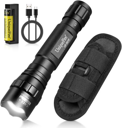 UniqueFire 501F مصباح يدوي تكتيكي صغير مع الحافظة، 5 أوضاع مصباح LED صغير قابل للتكبير مصباح يدوي عالي التجويف مع IPX-65 مصباح يدوي EDC مقاوم للماء ضوء فلاش ساطع للاستخدام اليومي في حالات الطوارئ in Kuwait