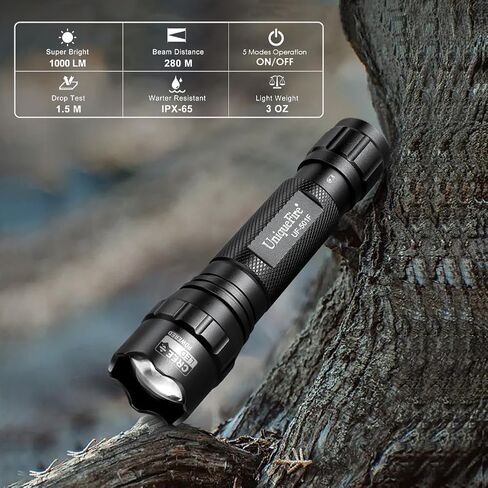 UniqueFire 501F مصباح يدوي تكتيكي صغير مع الحافظة، 5 أوضاع مصباح LED صغير قابل للتكبير مصباح يدوي عالي التجويف مع IPX-65 مصباح يدوي EDC مقاوم للماء ضوء فلاش ساطع للاستخدام اليومي في حالات الطوارئ in Kuwait