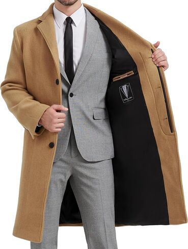 Mens Camel Overcoat Wool & Cashmere Covert Warm Winter Bond Coat Fully Lined in Kuwait