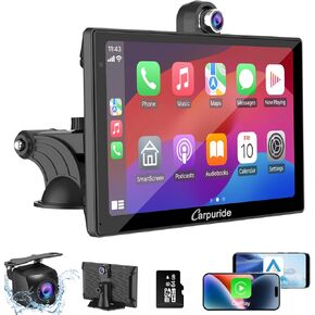 Carpuride W702 Motorcycle GPS Carplay Screen, Wireless CarPlay & Android Auto Portable Car Stereo for Motorbike, 7" Waterproof Touchscreen, Dual Bluetooth, Navigation, Siri