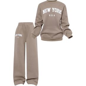 GORGLITTER Girl's 2 Piece Letter Graphic Sweatsuit Long Sleeve Crewneck Sweatshirt Elastic Waist Pants Set