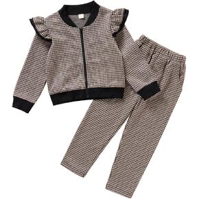 Toddler Girls Hoodie Dark Khaki Sweatsuits Pants Fall Spring Tracksuit Sportswear Long Sleeve Pullover Pants Sets