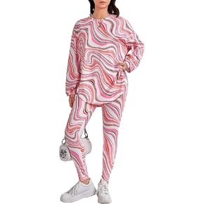 WDIRARA Girl's 2 Piece Outfit Abstract Print Long Sleeve Tee and Stretch Leggings Set