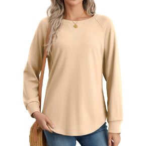 Women Tunic Tops Long Sleeve Shirts Lightweight Crew Neck Pullover Curved Hem Casual Sweatshirts