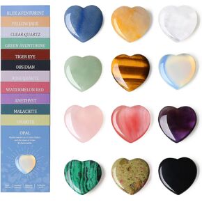 DUQGUHO 12PCS Heart Crystals Healing Crystals and Stones 1 inch Amethyst Rose Quartz Crystal Heart Set Energy Balancing Gemstones Crystal Bulk Meditation Polished Stone Crystal Gifts for Women