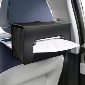 Car Tissue Holder, RSNGTA Rectangular Tissues Box Keep Car Tidy, Premium PU Leather Car Seatback Napkin Holder Fit for Standard 120 Tissues Size, Extra Large Tissue Box for Storage&Organization, Black