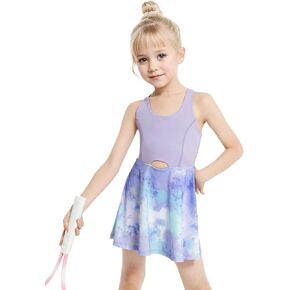 JiAmy Girls Tennis Dress Kids Golf Sleeveless Dress Outfit Pickball Sports Dresses with Shorts Pockets