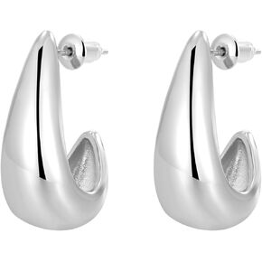 Teardrop Chunky Stud Earrings for Women, 18K Gold Plated Stud Copper Earrings, Hypoallergenic Trendy Fashion Jewelry Gifts