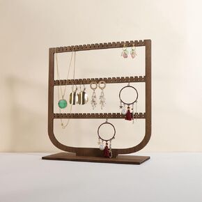 GemeShou wooden hanging jewelry organizer, walnut jewelry display holder for selling, dangle necklace storage shelf, 3 tier earring display stands for selling【Jewelry shelf-3 tier】