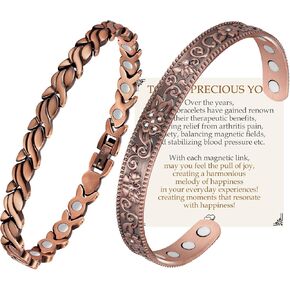 Feraco Copper Bracelets for Women, 12X Strength Magnetic Bracelets for Women, 99.99% Pure Copper Jewelry with Crystals & 3800 Gauss Neodymium Magnets, Adjustable