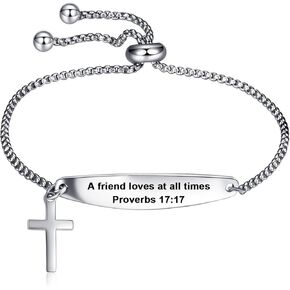 Cross Link Bracelet for Women Christian Bible Verse Bracelet Stainless Steel Adjustable Wristband Bracelets Birthday Christmas Gifts for Women