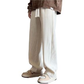 OYOANGLE Men's Drawstring Corduroy Pants Straight Leg Casual Long Trousers with Pockets