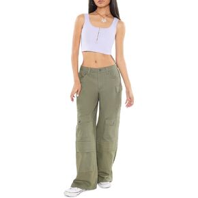 Forever 21 Women's Twill Wide-Leg Cargo Pants