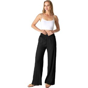 Love Tree Womens Smocked Waist Wide-Leg Linen Pants