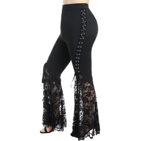ROSE GAL Womens Plus Size Lace Panel Pull On Flare Pants with Lace-up