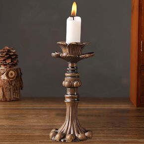 Vintage Carved Candle Holder, Resin Candlestick Holder in Antique Bronze, Romantic Floral Candle Stick Holder for Wedding, Anniversary, Table and Party (Bronze(L))