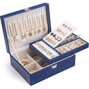 Jewelry Box, 2 Layer Jewelry Boxes for Women Girls Leather Jewelry Organizer with Lock Jewelry Storage Case Removable Velvet Lined Tray Jewelry Boxes for Earring Ring Necklace Bracelets