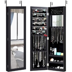 AUGESTER Door/Wall-Mounted Jewelry Cabinet, Jewelry Organizer w/Full-Length Mirror, Makeup Mirror, Ring holders, Necklace Hooks, Hanging Mirror with Jewelry Storage (Black) in Saudi Arabia