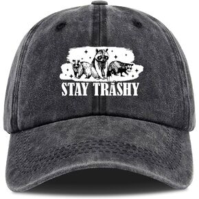 Stay Trashy,Funny Baseball Cap,Funny Trucker Hat,Vintage Caps,Raccoon Lover Gift,Funny Vintage Cotton Washed Baseball Caps,One Size Black