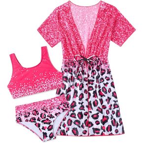 Girls 3 Piece Swimsuit Cute Bikini Bathing Suit Quick Dry Swimwear Sun Protection Cover-Up Sets 5-12 Years in Kuwait
