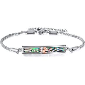 Hummingbird/Dinosaur Bracelet Sterling Silver Hummingbird/Dinosaur Abalone Shell Bar Pendant Bracelet Dinosaur Jewelry Gift for Women