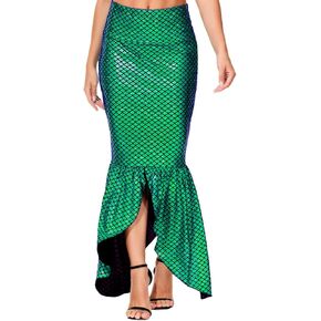 AOBUTE Women Mermaid Costume Skirt Shiny Maxi Fish Skirts Halloween Cosplay Outfits