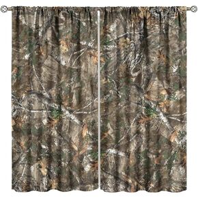 Oak Window Curtain, Forest Green Camouflage Design Window Drapes for Bedroom Living Room Farmhouse 42" W X 45" L