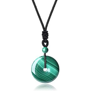 AmorWing Adjustable Round Donut Malachite Pendant Grounding Stone Protection Necklace