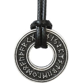 HAQUIL Viking Runes Necklace, Norse Runic Coin Talisman Pendant, Faux Leather Cord, Viking Jewelry Gift (AD)