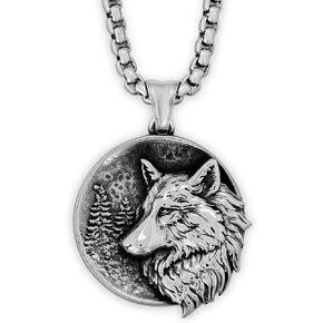 HAQUIL Wolf Necklace, Stainless Steel Wild Wolf in Jungle Totem Animal Pendant, Box Chain, Wolf Jewelry Gift