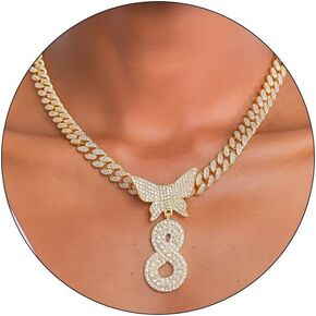 FEEL STYLE Initial Necklaces for Women, 18" Cuban Link Chain for Men Gold Silver Chain with Butterfly Letter Pendants Chain Name Necklace Hip Hop Jewelry Gift