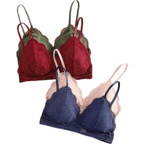 SOLY HUX Lace Bralettes for Women 4 Packs Adjustable Strap Deep V Neck Bras Underwear