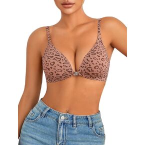 SOLY HUX Women's Triangle Bralette Bra Front Close Deep V Seamless Wireless Adjustable Underarm-Smoothing Comfort Bras