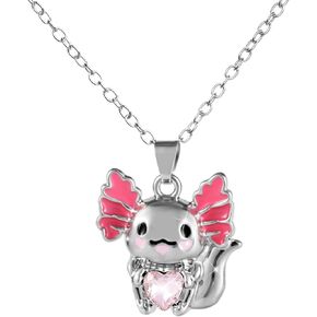 Cute Axolotl Necklace, Pendant Necklace for Women Axolotl Crystal Necklace Pink Crystal Pendant Necklace for Women Gift Trendy Jewelry Accessories