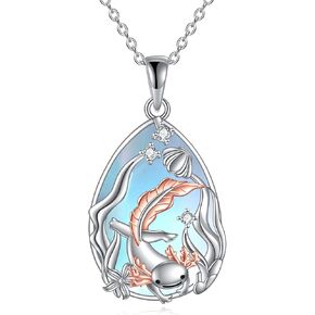 KQF Dragonfly/Butterlfy/Cat/Jellyfish/Bunny/Axolotl/Bee/Mermaid/Hummingbird/Elephant Necklace for Women Sterling Silver Moonstone Pendant Necklace Dragonfly Jewelry Gifts for Women