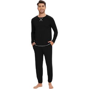 WiWi Mens Pajama Set Drawstring Jogger with Pocket Long Sleeve Sleepwear Loungewear Viscose from Bamboo S-XXL