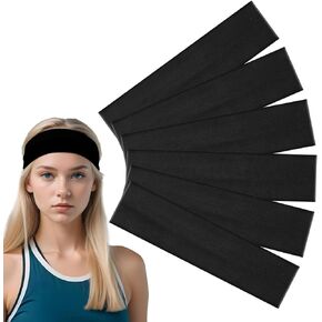 6 PCS Black Headbands Stretch Headbands for Women, No Slip Wide Hair Bands for Women, Cotton Running Headband Elastic Workout Headband Sweat Wicking Headband for Yoga Spa Sports Travel
