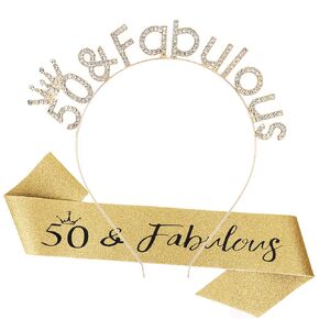 CAVETEE 50th Birthday Crown for Women，Birthday Headband Birthday Tiara 50th Birthday Sash and Crown Happy Birthday Sash for 50th Birthday Decorations for Birthday Gifts