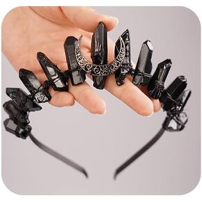 JWICOS Crystal Headband Raw Crystal Crown Tiara Boho Vintage Witch Tiara Raw Crystal Headband Moon Crown (Type 3)