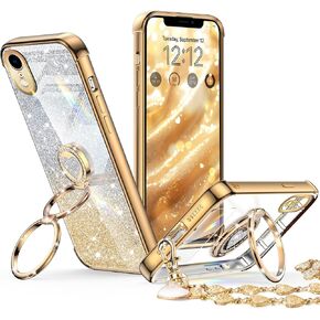 حافظة XYZ لهاتف iPhone Xs Max مع حامل، حافظة هاتف مع مسند حلقي مزدوج، حافظة واقية فاخرة على شكل قلب للسيدات والفتيات لهاتف iPhone Xs Max (6.5 بوصة)، أسود