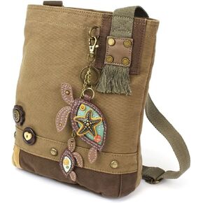 Chala Patch Cross-Body Women Handbag, Canvas Messenger Bag -"Sea Turtle with Baby" - Olive