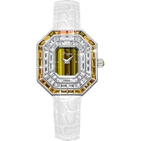 T-ENGINE Wrist Women Watch with Green Zirconia, Sapphire Glass Face, Women's Watch Genuine Leather Strap