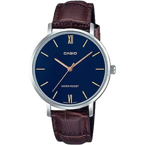 Casio LTP-VT01L-2B Women's Minimalistic Blue Dial Brown Leather Band Analog Watch