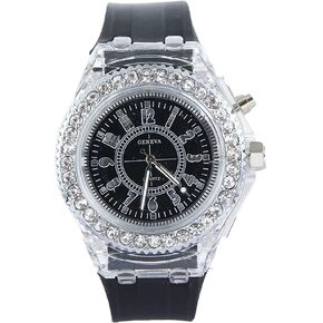 CdyBox Silicone Bling Women Men Watch LED Luminous Colorful Lights Sport Watches Wristwatch (Black)