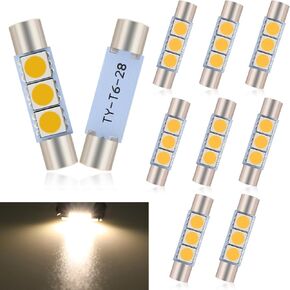 10 PCS Car 28mm LED Reading Light, 6614F/6612F 5050-3SMD Chips Super Bright Sunshade Makeup Light, 180 Degree Lighting Plug and Play Roof Light Replacement, Universal for Most Cars (White)