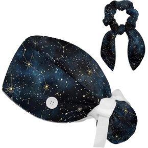 Women's Working Caps with Scrunchies Dark Blue Starry Night Shark Lace-Up Hat Unisex Hair Covers One Size