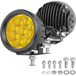 Round LED Pods Yellow, Niwaker 2PCS 54W 3 Inch Round Fog Light Pod LED Off Road Lights Amber LED Driving Lights Round LED Pod Lights Flood Light Bar LED Work Lights for Truck Pickup ATV UTV Motorcycle
